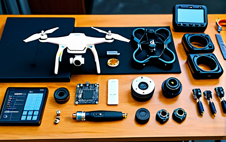 **

"A workshop scene featuring drone components laid out on a workbench: flight controller, gyroscope, accelerometer, barometer, and receiver. Focus on detail and clarity. Safe for work, appropriate content, fully clothed, professional product photography, perfect anatomy, natural proportions, family-friendly."

**