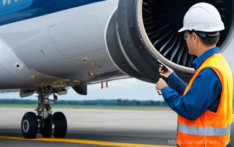 항공기 유지보수 및 수리 - **Prompt for Airplane Engine Maintenance:**
    "A team of highly skilled aircraft mechanics in clea...