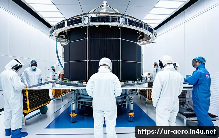 위성 시스템 설계 - **Prompt 1: The Art of Satellite Engineering in a Cleanroom**
"A team of diverse, professional e...
