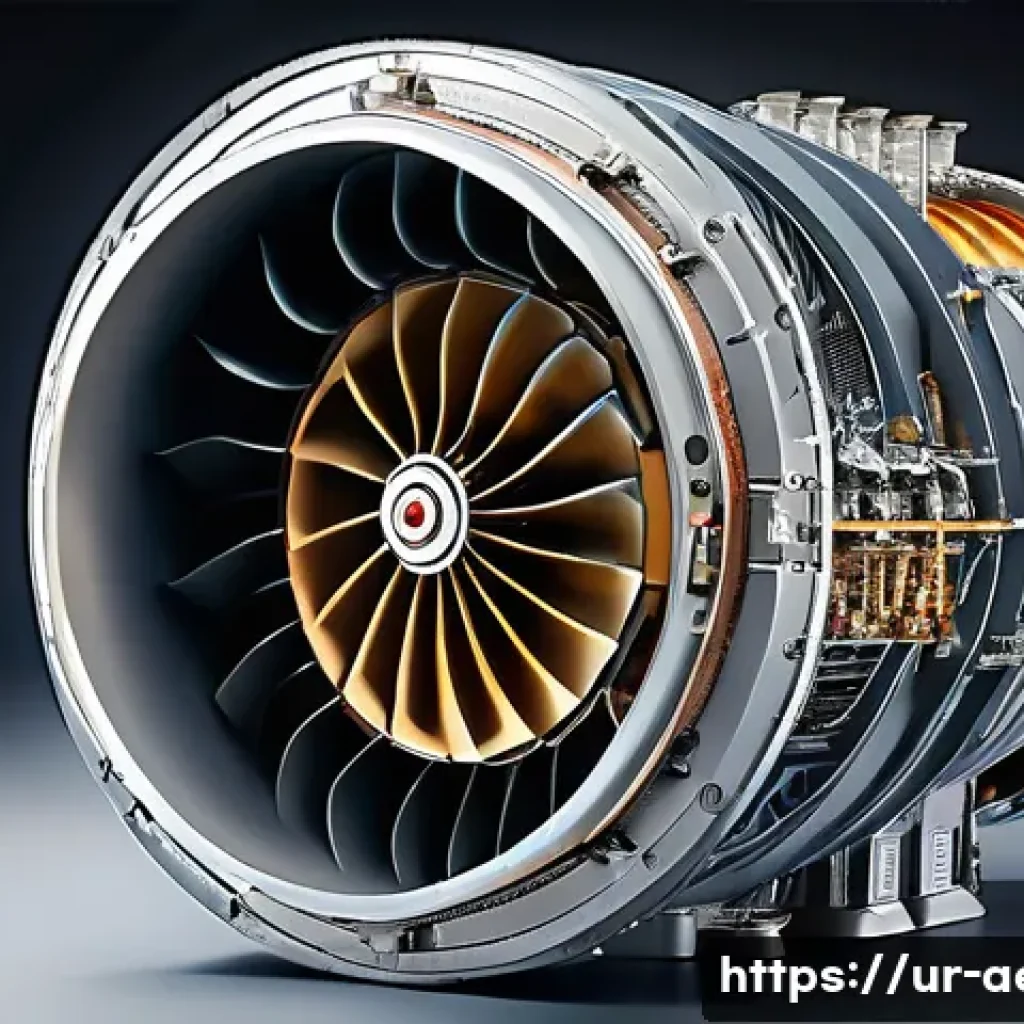 제트엔진 구조 및 성능 - A highly detailed, cutaway illustration of a modern jet engine compressor, showcasing multiple compr...