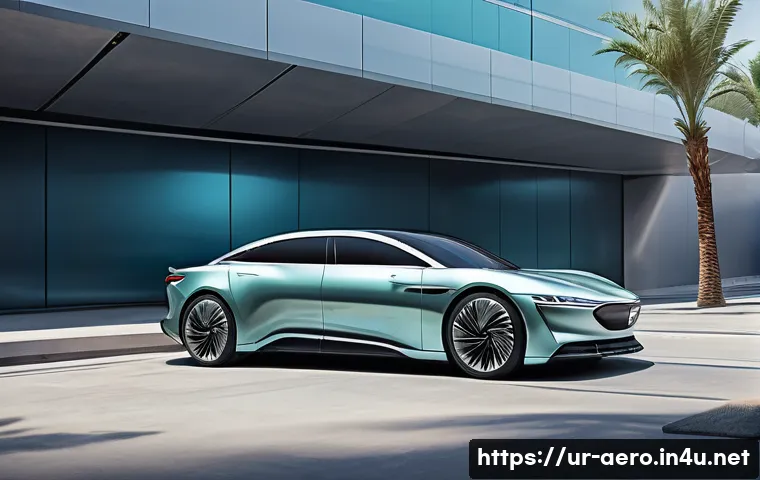 공기역학 시뮬레이션 - A highly detailed and realistic digital illustration of an aerodynamic car designed with smooth, sle...