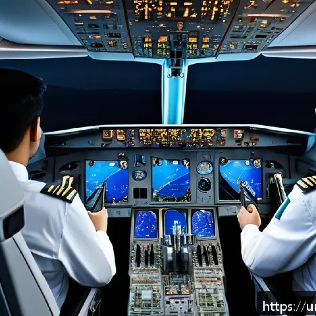 전자광학 항공 기술 - A futuristic airplane cockpit interior featuring advanced electro-optical vision systems with multip...