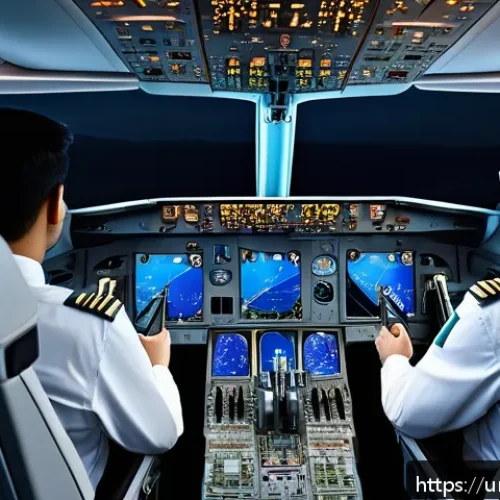 전자광학 항공 기술 - A futuristic airplane cockpit interior featuring advanced electro-optical vision systems with multip...