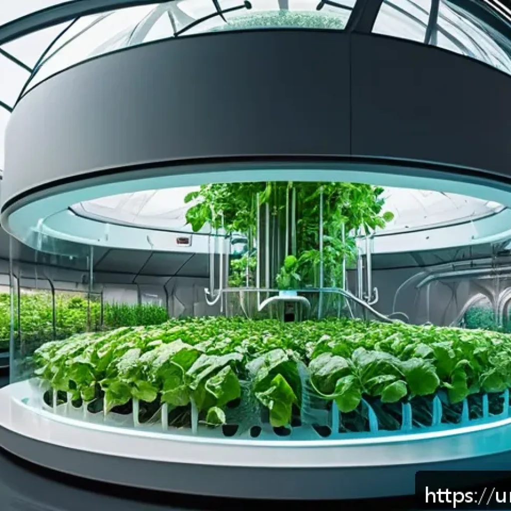 우주 도시 건설 기술 - A futuristic space city environmental dome interior showing lush hydroponic gardens with a variety o...