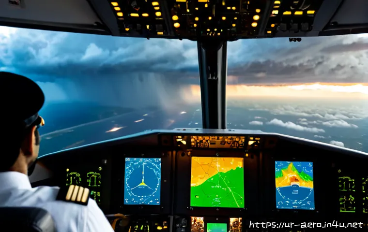 항공기 레이더 시스템 - Photorealistic commercial aircraft cockpit at sunrise, a Pakistani pilot in modest professional unif...